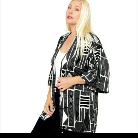 Plus sz 1x2x3x black/white/gray cardigan - Picture 9 of 11